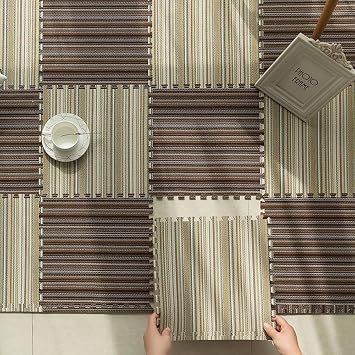 Boho Interlocking Foam Tiles Classroom Rugs Anti-Slip Playmat Puzzle Area Rug for Living Room Flooring Playroom Nursery Bedroom, Baby Floor Mat 9pcs Brown+Beige Striped