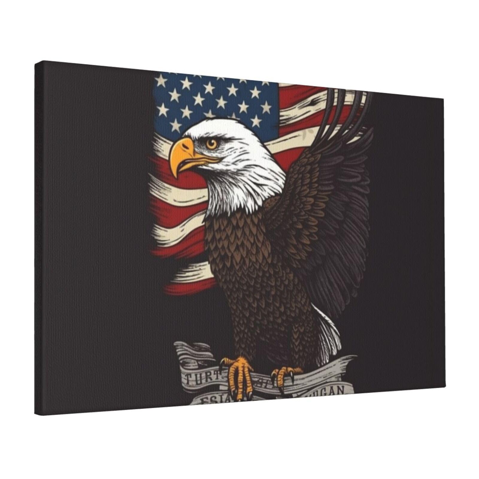 Canvas Wall Art for Living Room Wall Decor 16"x24" Modern Artwork Painting Pictures Hanging Canvas Prints USA Patriotic Eagle with American Flag Aesthetic Wall Art for Bedroom Bathroom Office Wallart
