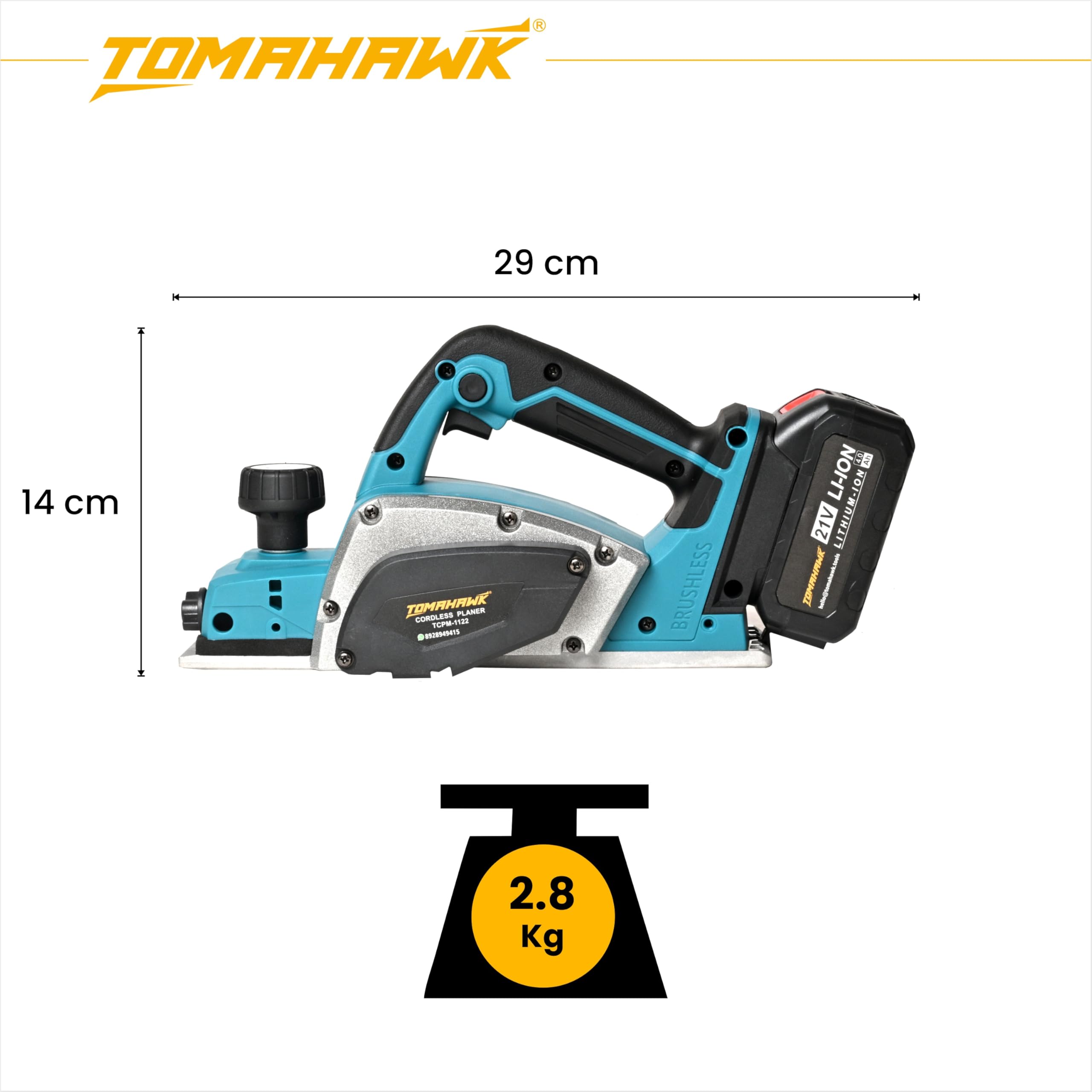 Tomahawk Cordless Planer Machine TCPM-1122 - Brushless Motor, 20V Battery Powered, Lightweight and Ergonomic Design, 82mm Planning Width | Hardware Planer for Home, Workshop & Professional Use 3