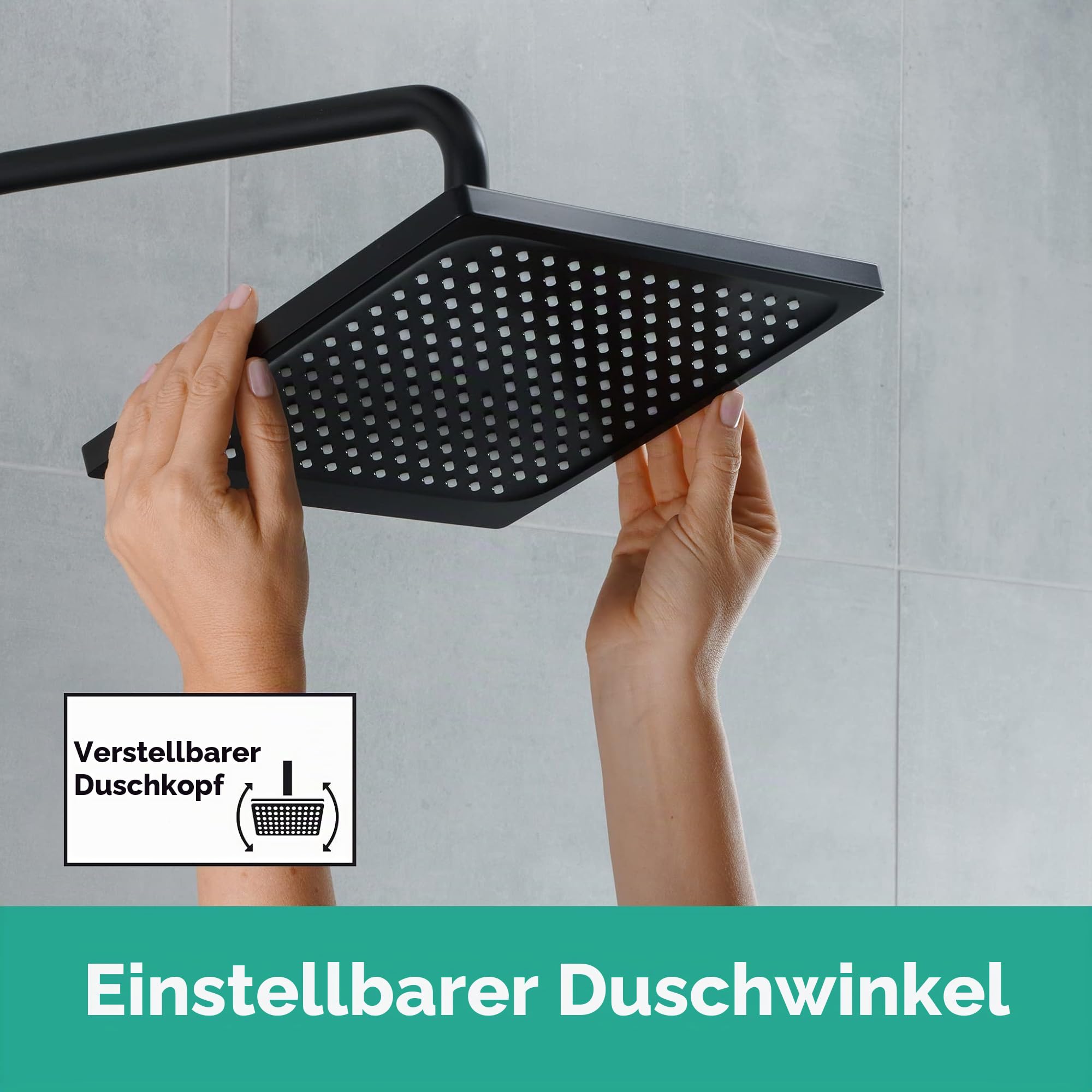 hansgrohe Crometta E - Kopfbrause, eckige Duschbrause (240 x 240 mm), Regendusche mit 1 Strahlart für Wand- oder Deckenmontage, Brausekopf mit Antikalk-Funktion, Mattschwarz, 26726670