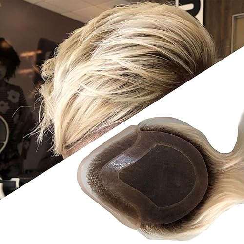 Miniatura 6 de Hombres Toupee Cabello Humano, Sistema de Reemplazo de Cabello Mono Piel Delgada Pu y Encaje Firme Francés Prótesis Frontal Piezas de Cabello (8X10)