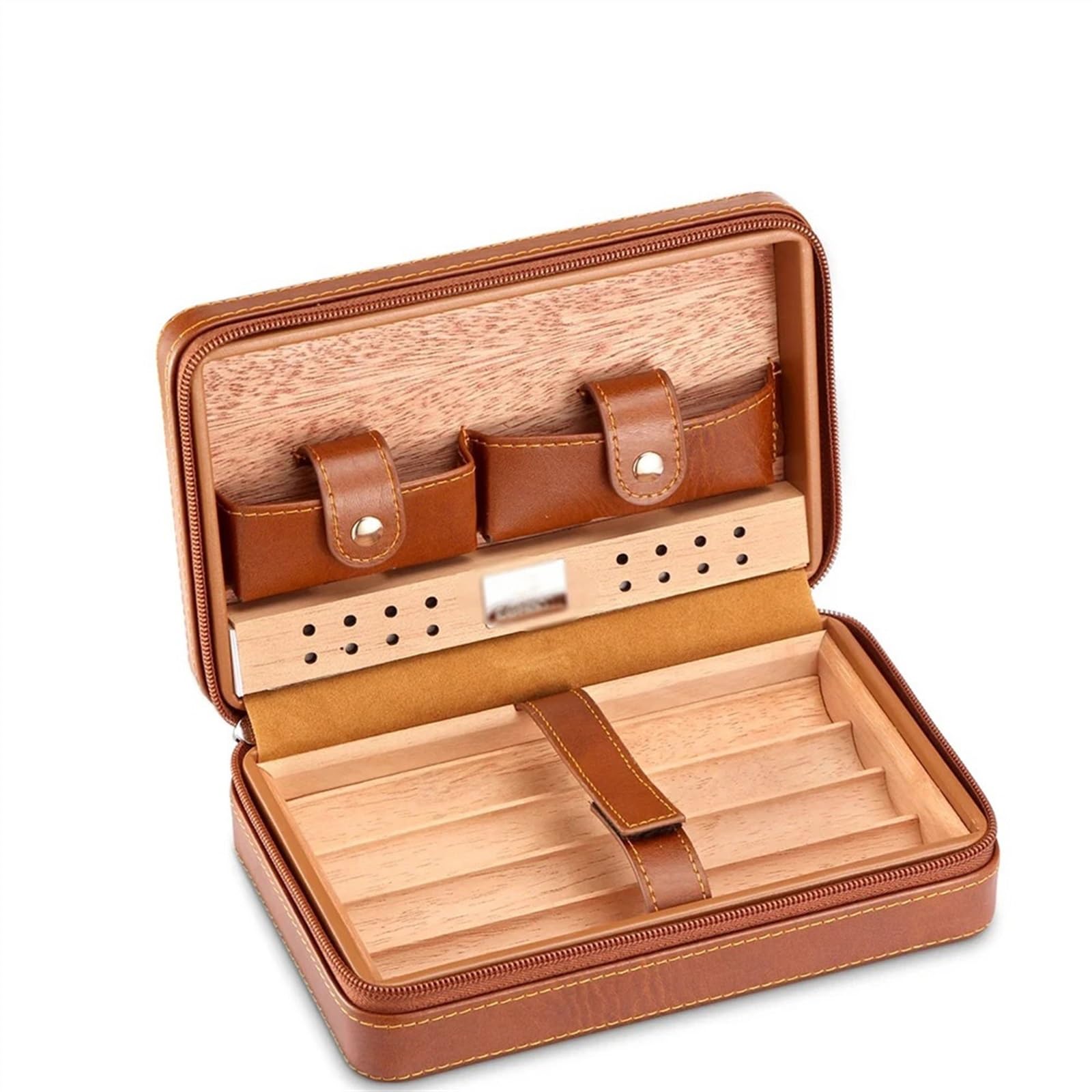 Portable Cigar Humidor Cedar Wood Cigar Humidor Box Travel Cigar Case Storage 4 Cigars Box Humidor Humidifier for Sigar Cigar Box(Bruin)