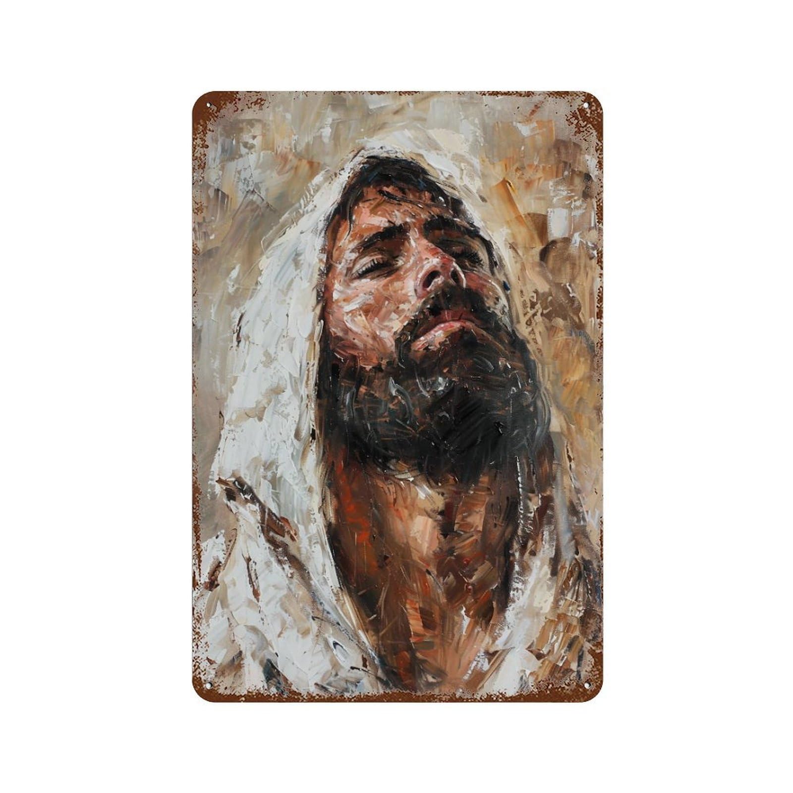 YHGERTKU Praying Man with White Hood Impasto 03 Wall Art Retro Iron Vintage Metal Tin Sign Poster Modern Decor for Living Rooms Gift 30x20cm