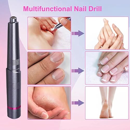 Miniatura 7 de Fzyoux - Taladro de uñas eléctrico portátil USB para uñas de gel acrílico, máquina de taladro de uñas de 20000 RPM Efile, herramientas de pedicura