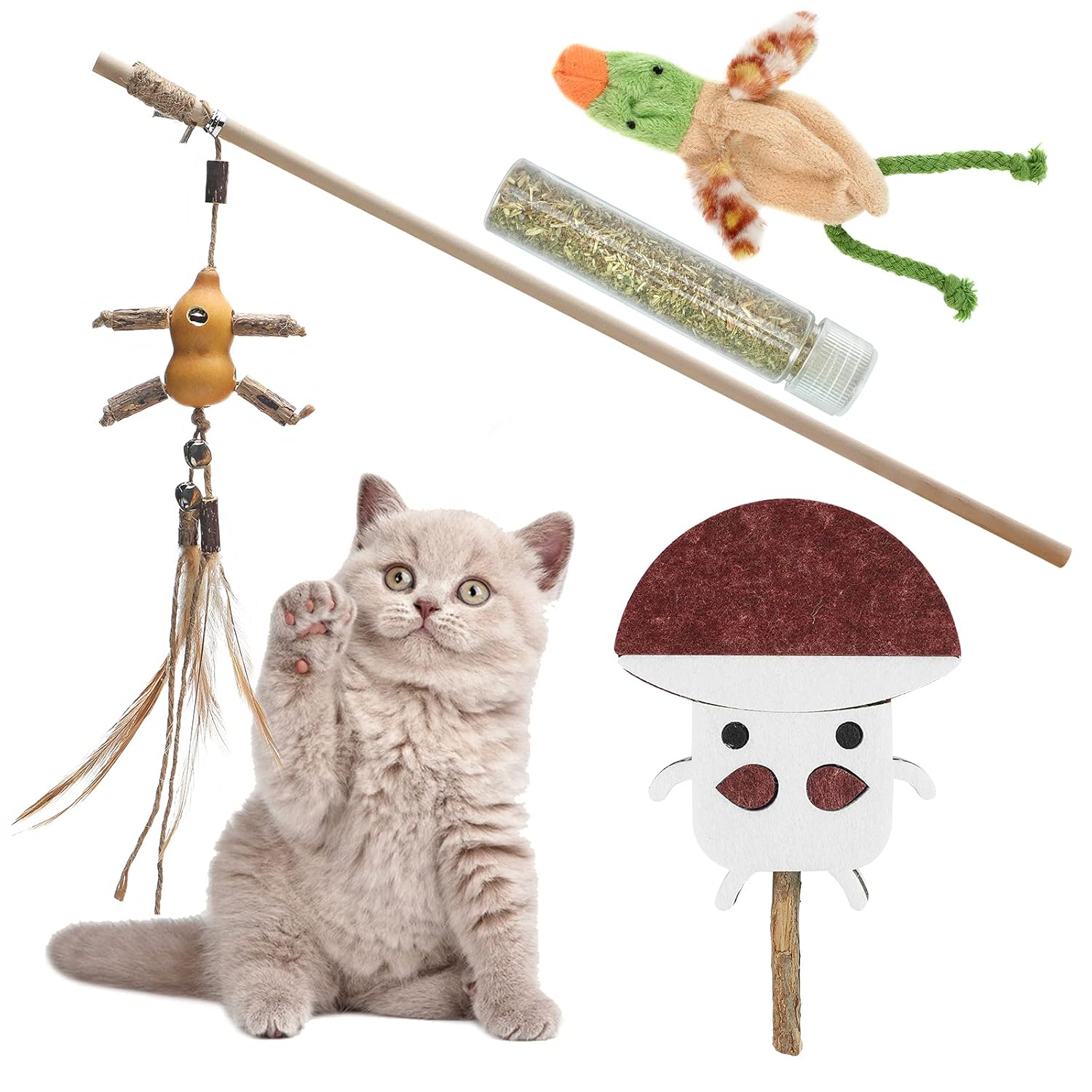 Buy PANGZUOMEI Handmade Silvervine Catnip Feather Bell Interactive Chew