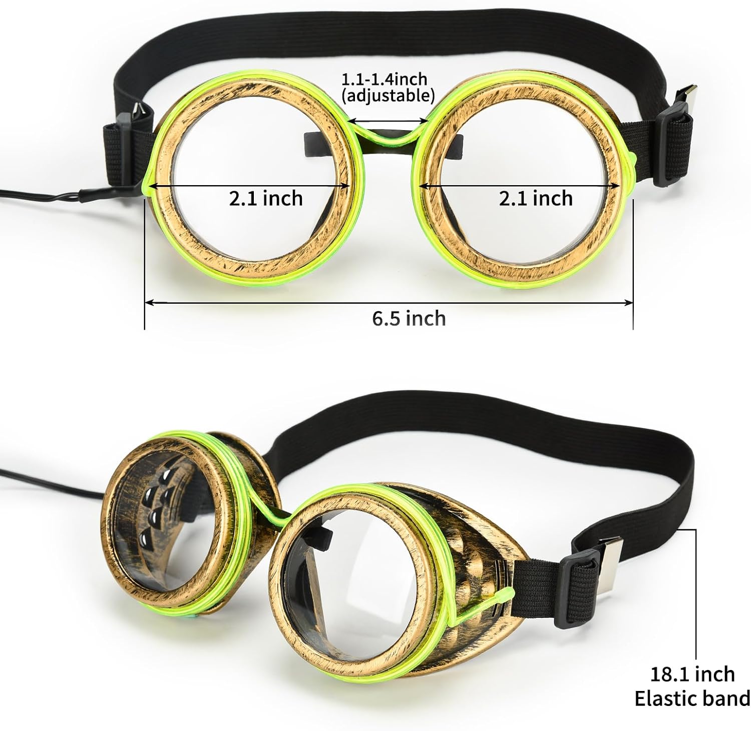 LED Steampunk Goggles,Steampunk Glasses Glow in the Dark, Vintage Goggles Halloween Costume Accessory