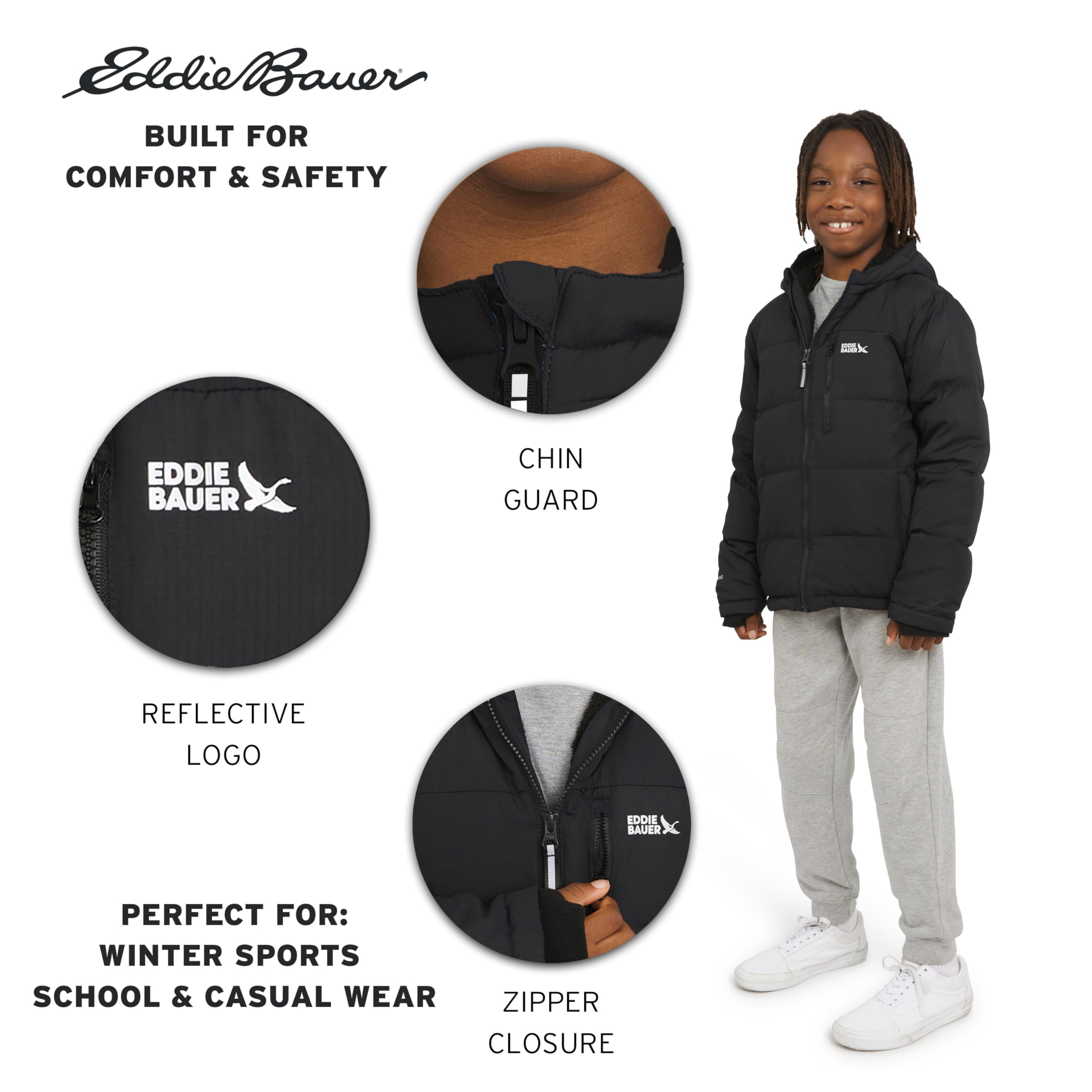 Eddie Bauer Jungen Classic Heavyweight Faux Fur Lined Hooded Insulated Down Jacket Jacke (1er Pack)