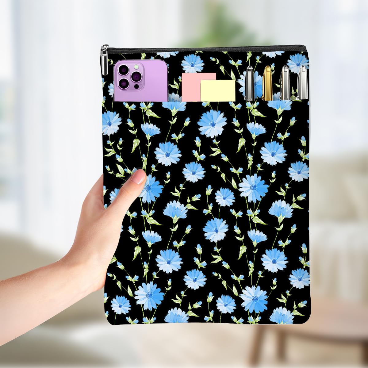 Blue Flower Pattern Book Lovers Gifts, Book Sleeve Waterproof Books Covers for Paperbacks with Zipper Front Pocket Bookish Accessories Gifts for Women Niece Graduation Christmas
