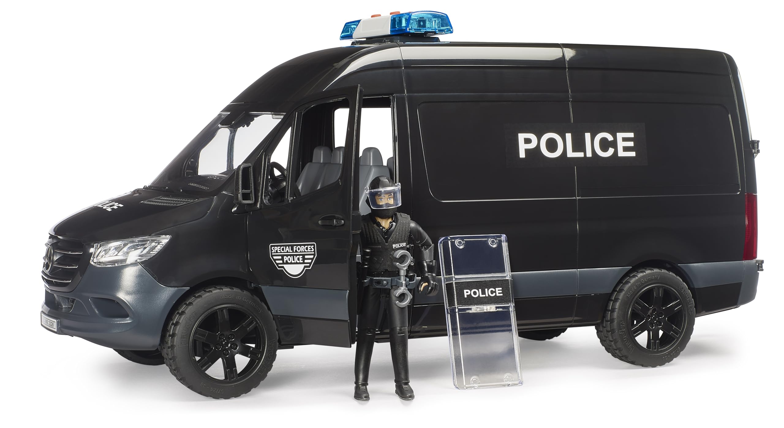 bruder 02685 - MB Sprinter Polizia Forze Speciali con personaggio - Veicolo, auto della polizia, intervento, unità speciale, giocattolo