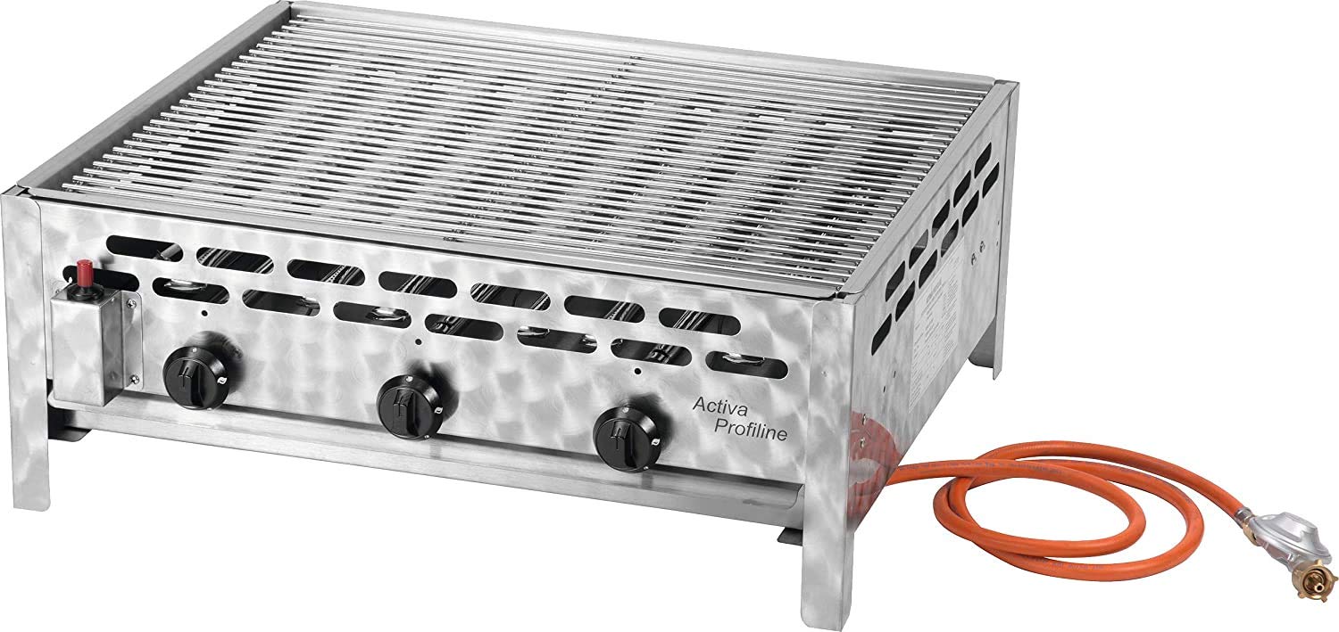 ACTIVA Gastrobräter Edelstahl Gasgrill 3 Flammig, 12kW, Grillrost