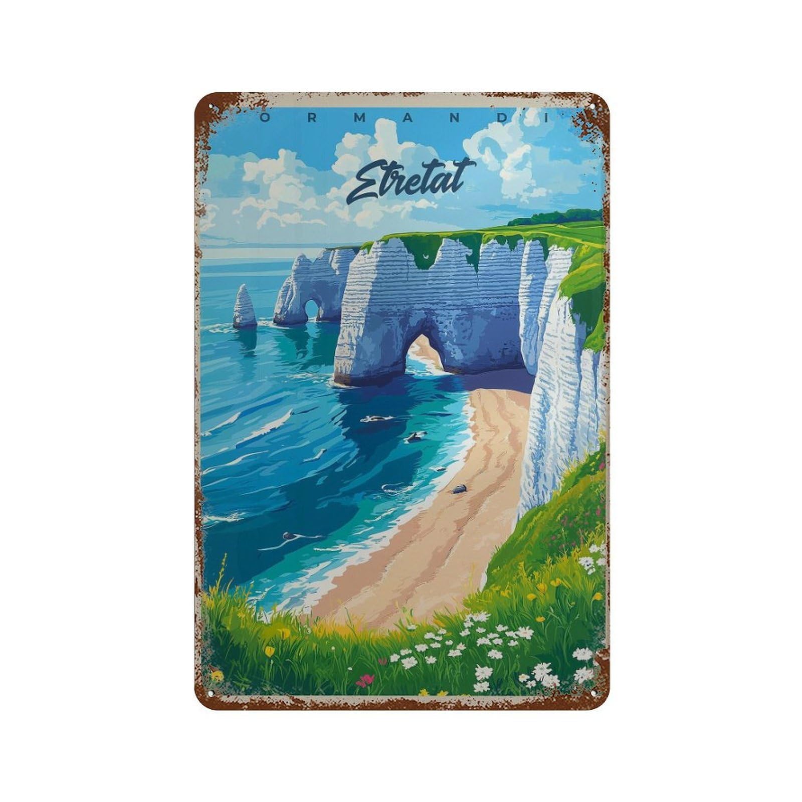 xiaoxiaoshen Etretat Cliffs Travel Normandy Coastal Wall Decor Art Metal Tin Poster Modern Home Decor Art Home Bar Shop Decorations Vintage Sign 30x20cm