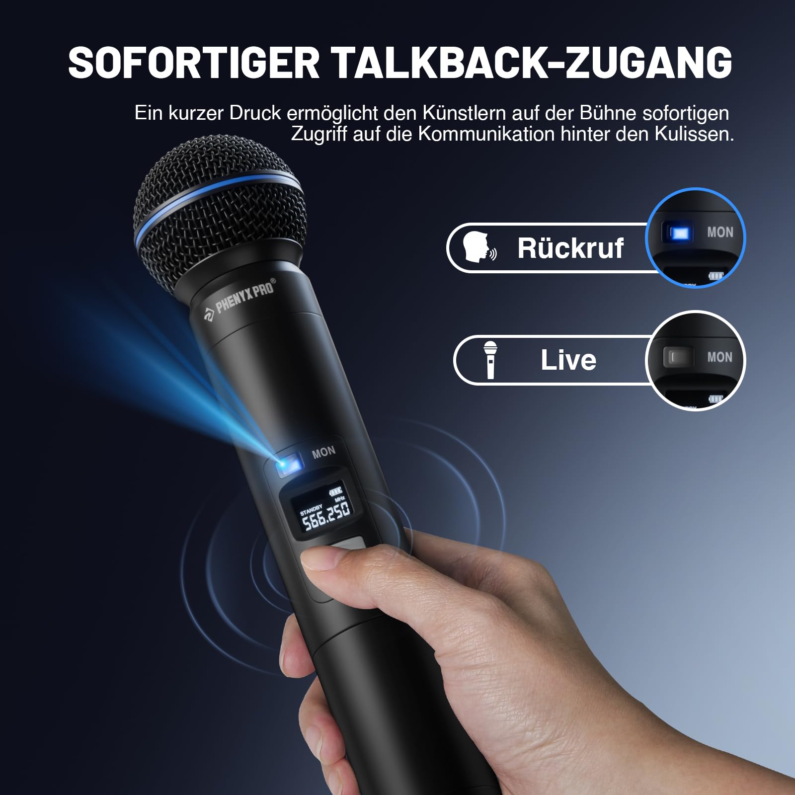 Phenyx Pro Dual UHF Auto Scan Talkback Funkmikrofon-System PTI-2-2H