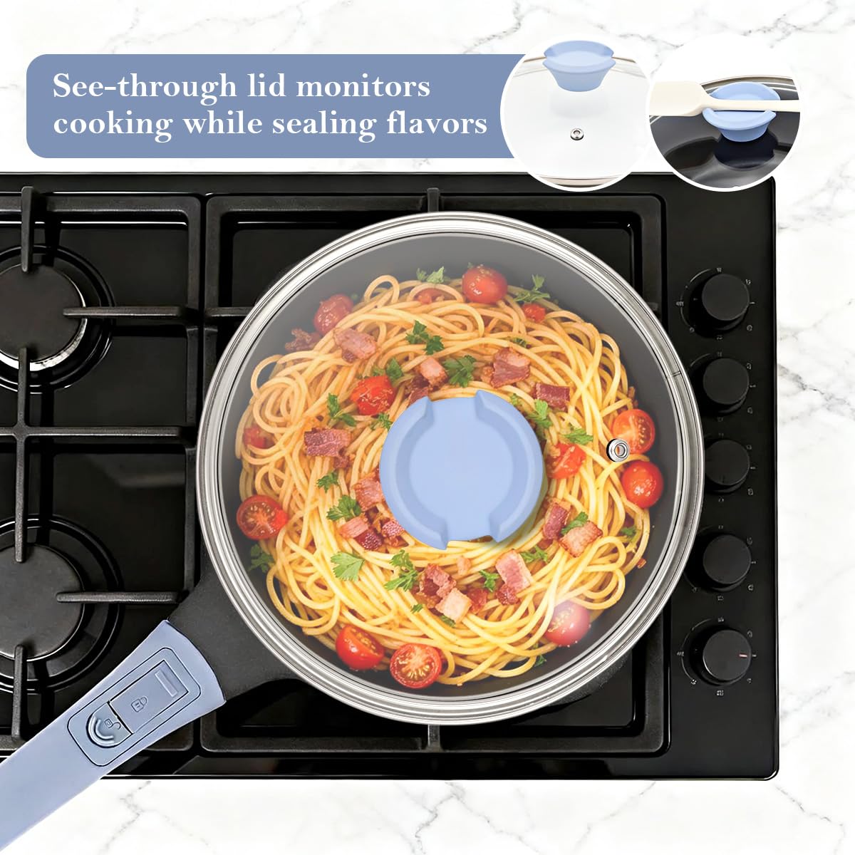 Casseruola 16cm con coperchio, casseruola antiaderente da 1,5L con manico rimovibile, adatto al forno (Blu)