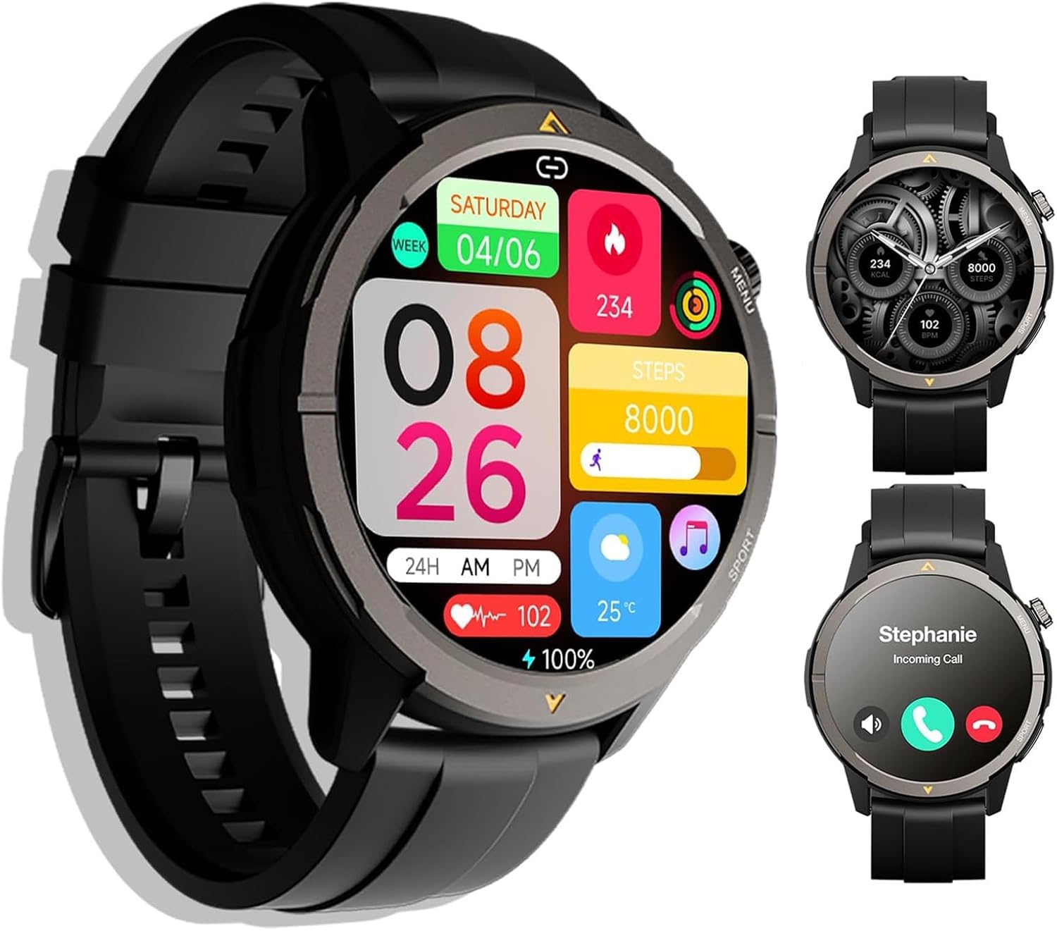AGM Legion Montre intelligente pour homme avec GPS intégré, montre sportive circulaire 1,43", 5 ATM, appels Bluetooth, batterie 300 mAh pour course à pied et extérieur (Android/iOS) Noir