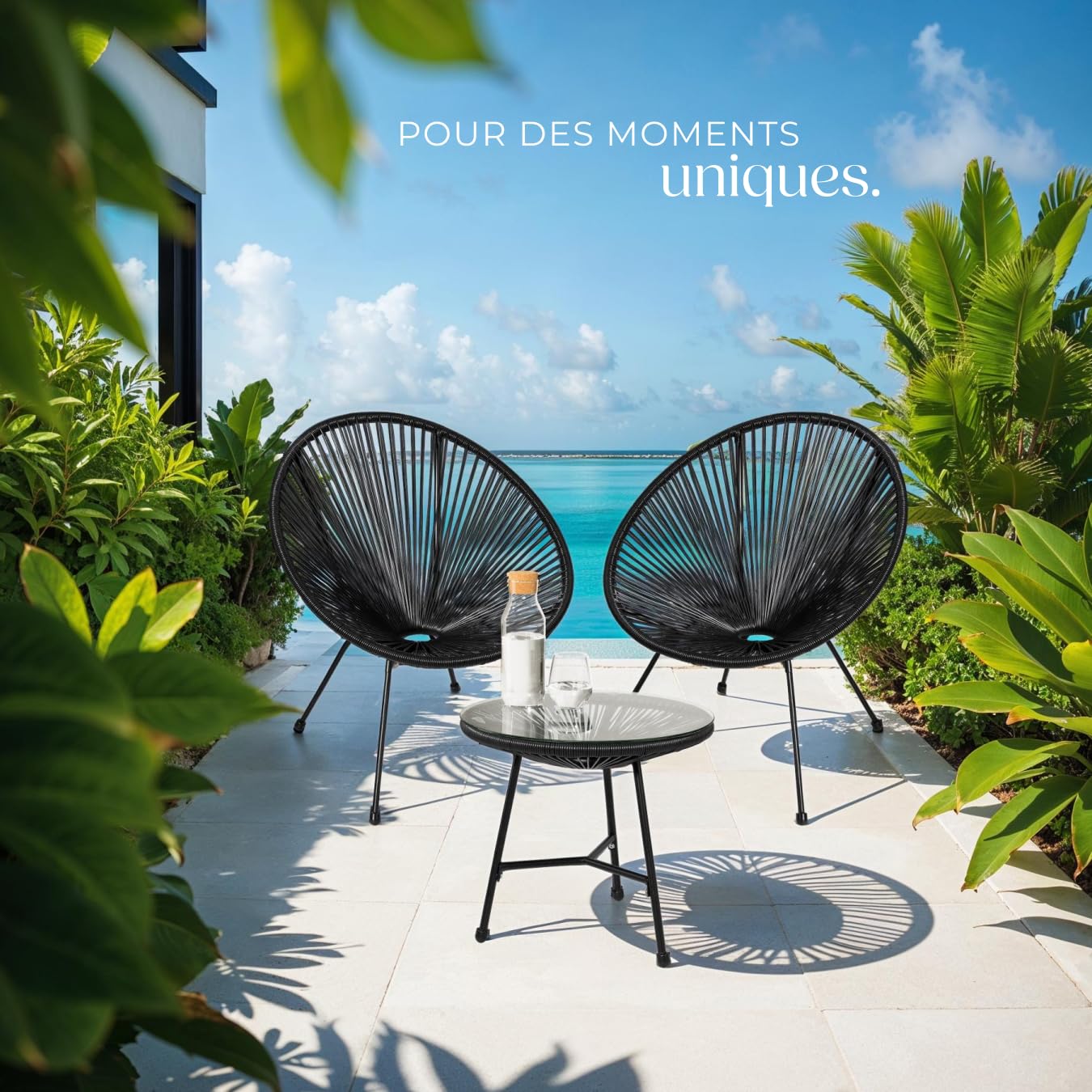 tectake® Lot de 2 Fauteuil de Jardin Acapulco pour Salon de Jardin Exterieur ou Intérieur, Structure en Acier époxy, Mobilier pour Amenagement Balcon Terrasse - Plusieurs Couleurs