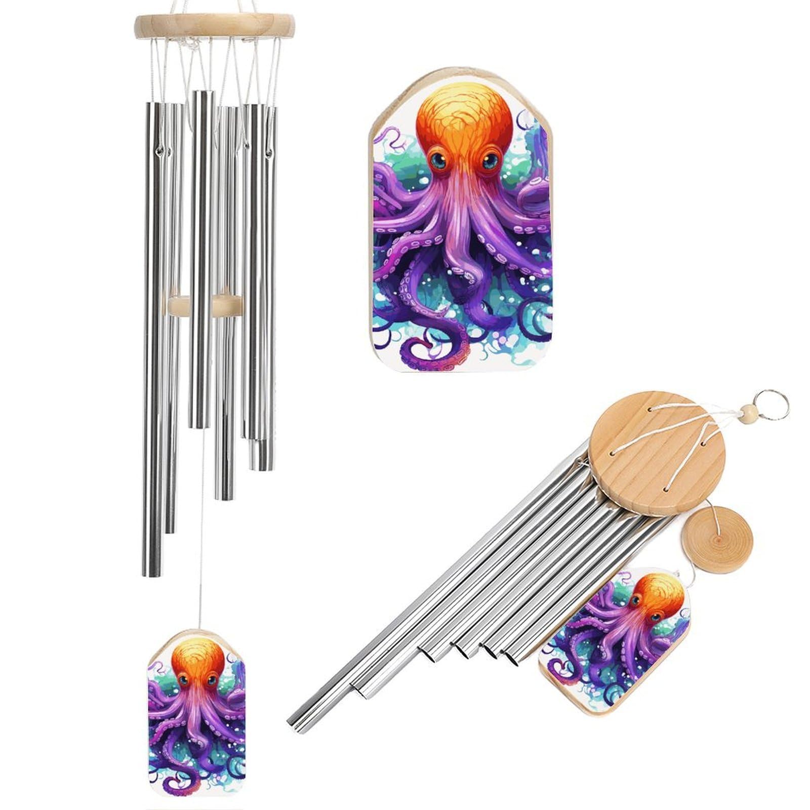 Colorful Octopus Wind Chimes for Outside House Warming Gifts, Deep Tone Soothing Melodic Tones Windchimes, Memorial Wind Chime for Home Garden Decoration Aluminium Large Wind Chimes