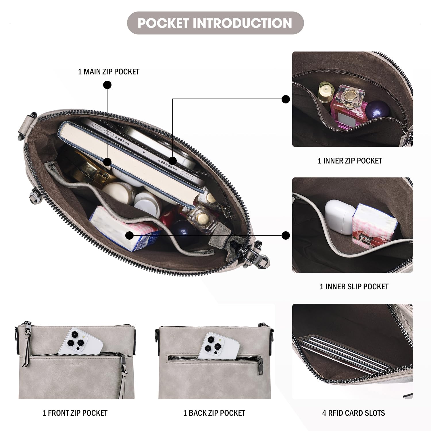 Roulens Mittel Damen Umhängetaschen, Leicht Damen Schultertasche aus Veganes Leder, Crossbody Bags für Frauen mit Verstellbar Abnehmbar Breiter Gurt