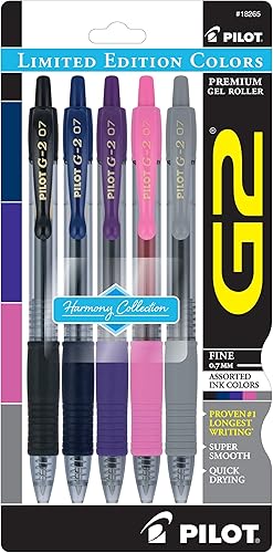 PILOT G2 Harmony Ink Collection - Bolígrafos de gel retráctiles de edición limitada, 0.028 in, punta fina, tinta surtida, paquete de 5