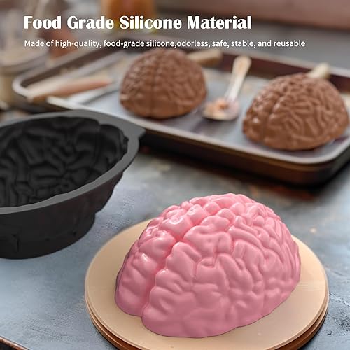 Miniatura 3 de Molde de silicona para cerebro  Molde realista para pastel de cerebro humano, 3.2 pulgadas de profundidad, gran volumen con base de apoyo, molde de