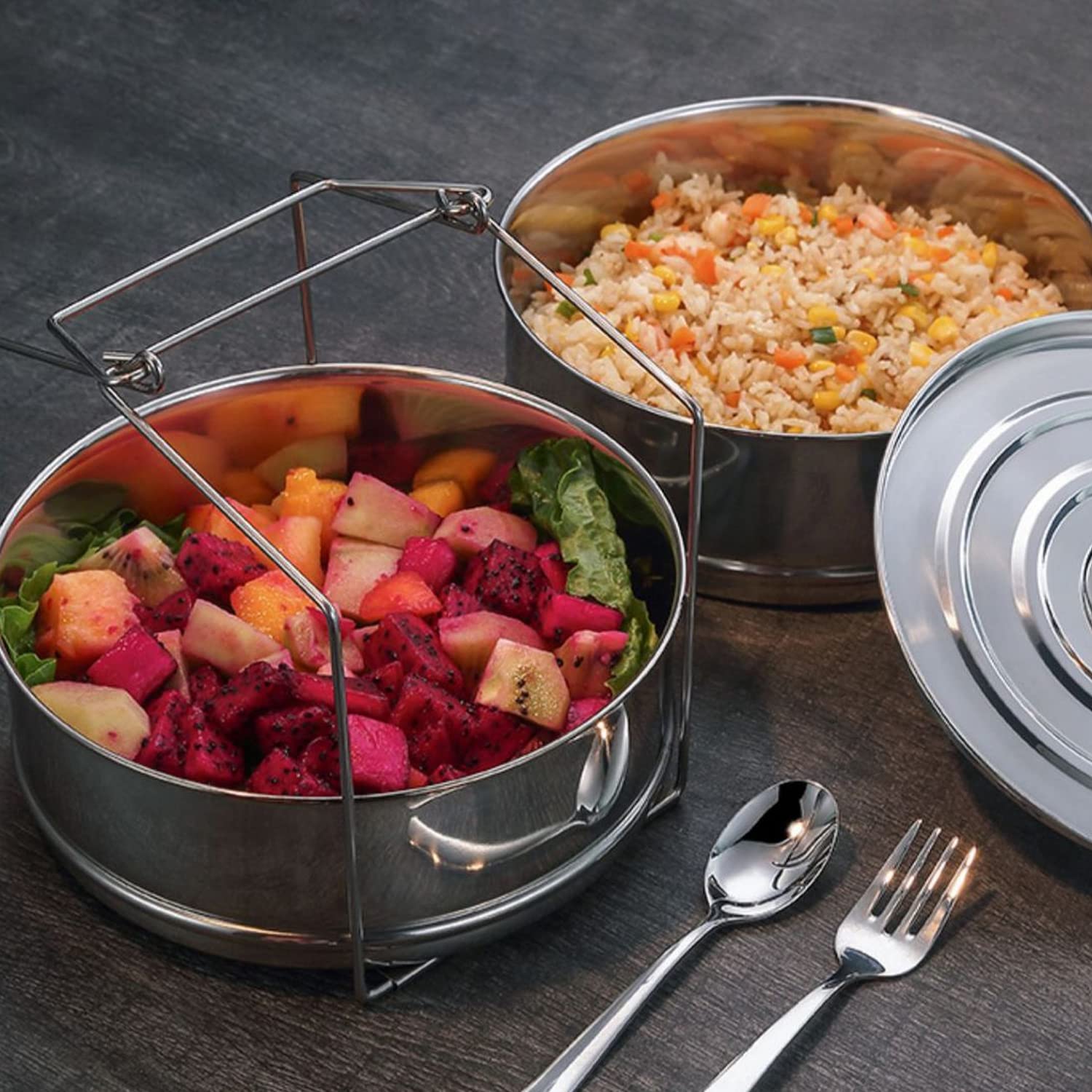 Tissting Set di 2 Pentole a Vapore Impilabili in Acciaio Inox con Manico - Accessorio per Instant Pot per Cottura Sana di Verdure, Pesce e Gnocchi