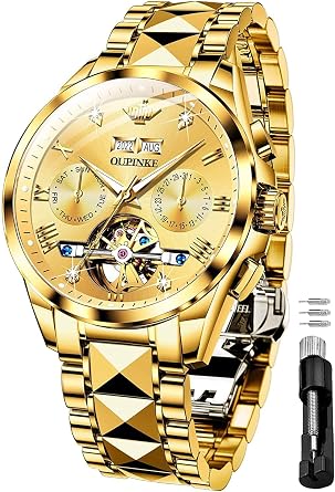 OUPINKE Watches for Men Automatic Skeleton Self Winding Dress Wrist WatchBusiness Waterproof Luminous Tungsten...