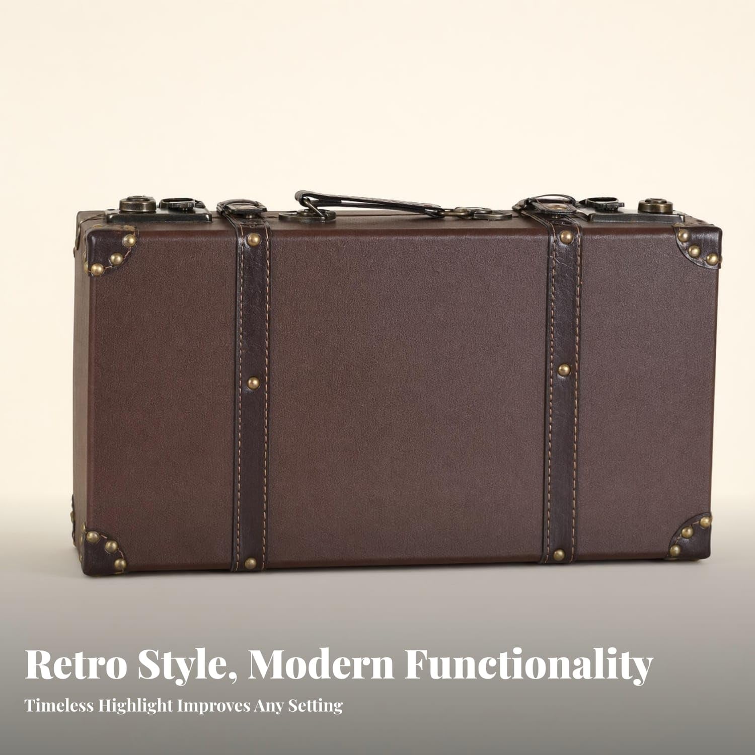 UJEAVETTE Leather-Like Finish Vintage Trunk-Shaped Storage Box