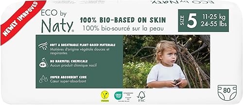 Eco by Naty Pañales ecológicos para bebé, materiales 100% a base de plantas en la piel, suaves, para pieles sensibles y súper absorbentes (talla 5,