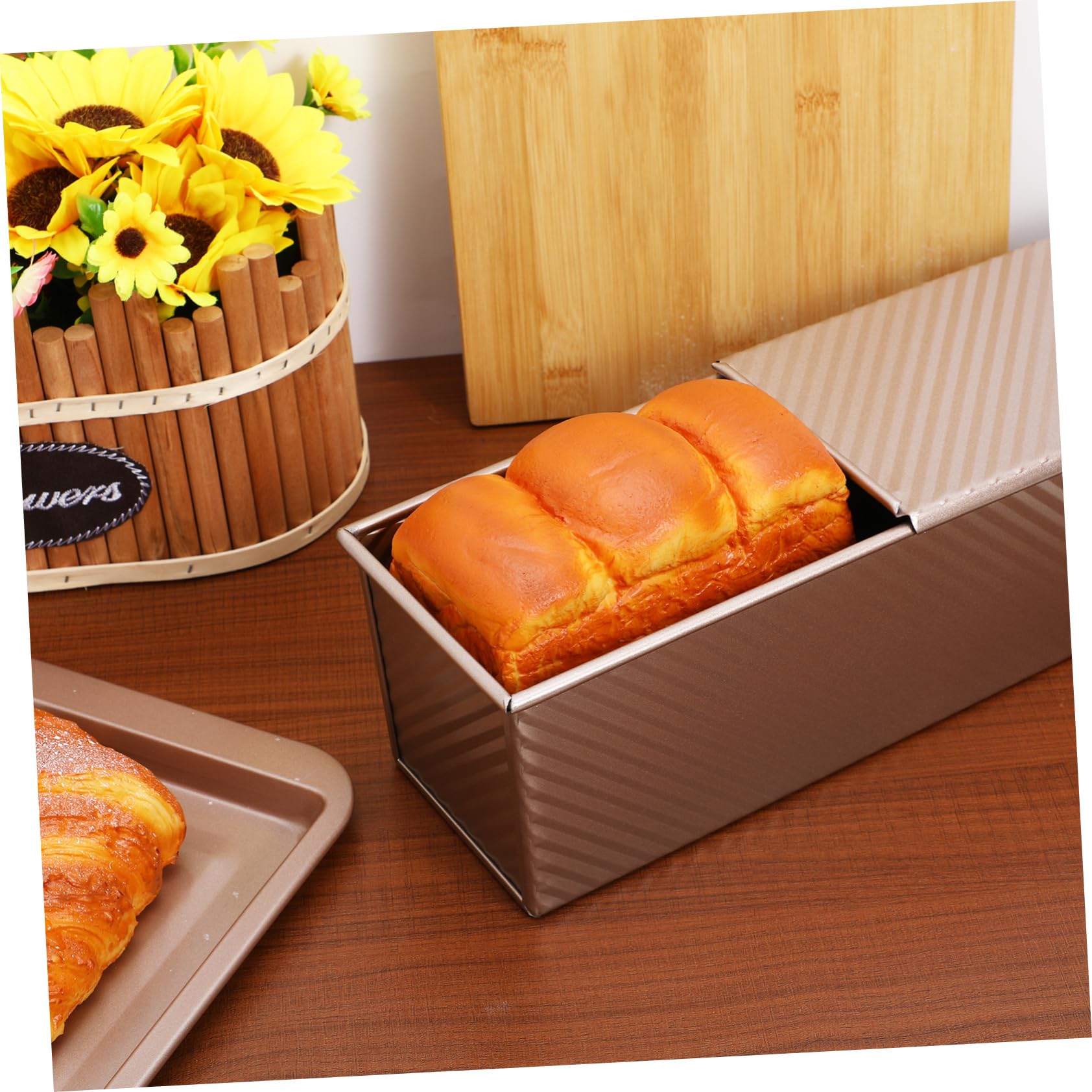 GLEAVI Molde de Pan Rectangular de Acero al Carbono Dorado, con Tapa