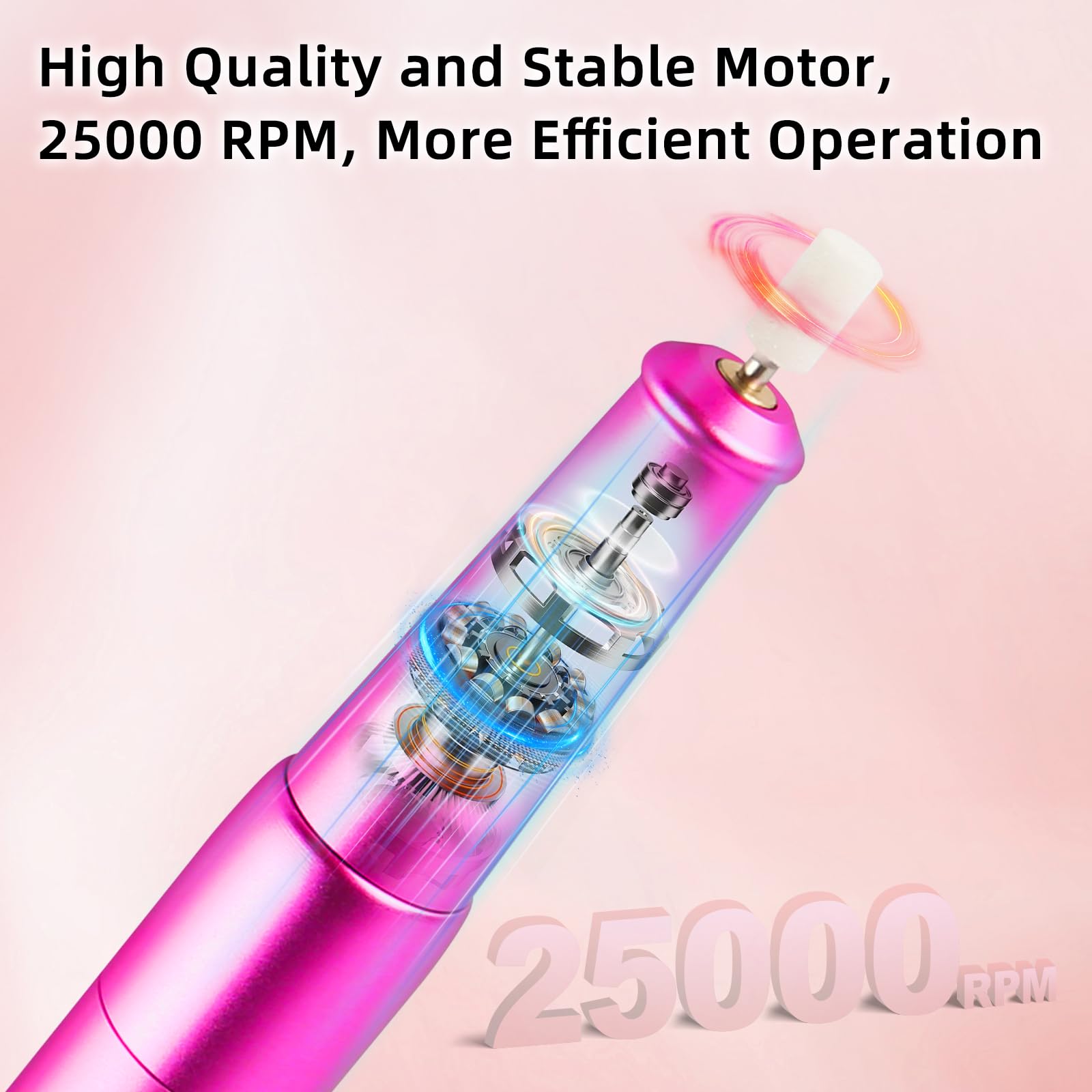 GUPAY Electric Nail Files Cordless, Professional Nail Drill Machine for Acrylic Nails Gel with 5 Speeds - Image 3