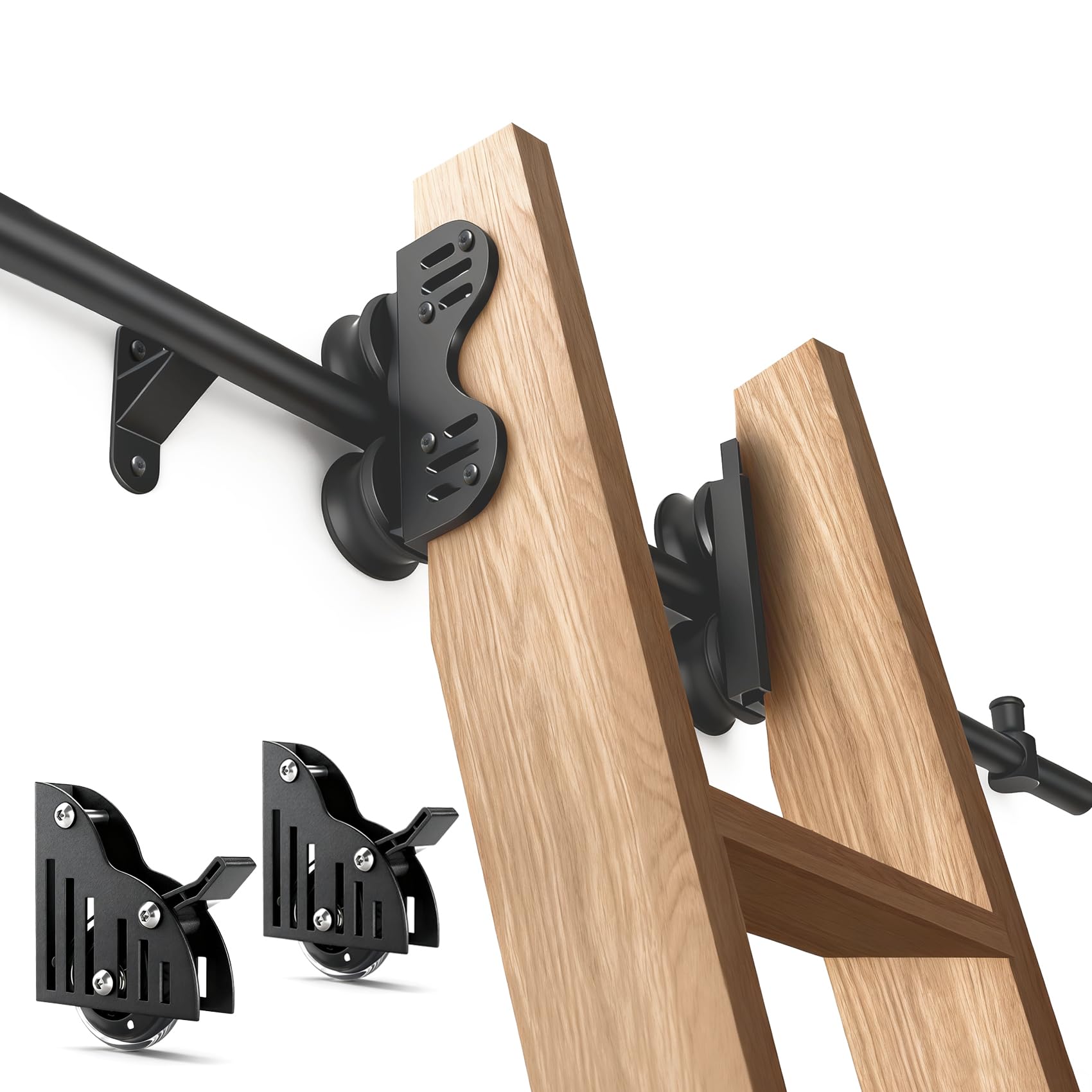 9.9FT Sliding Library Ladder Hardware kit Telescopic Upper Roller,Floor Wheels with Brakes (No Ladder)