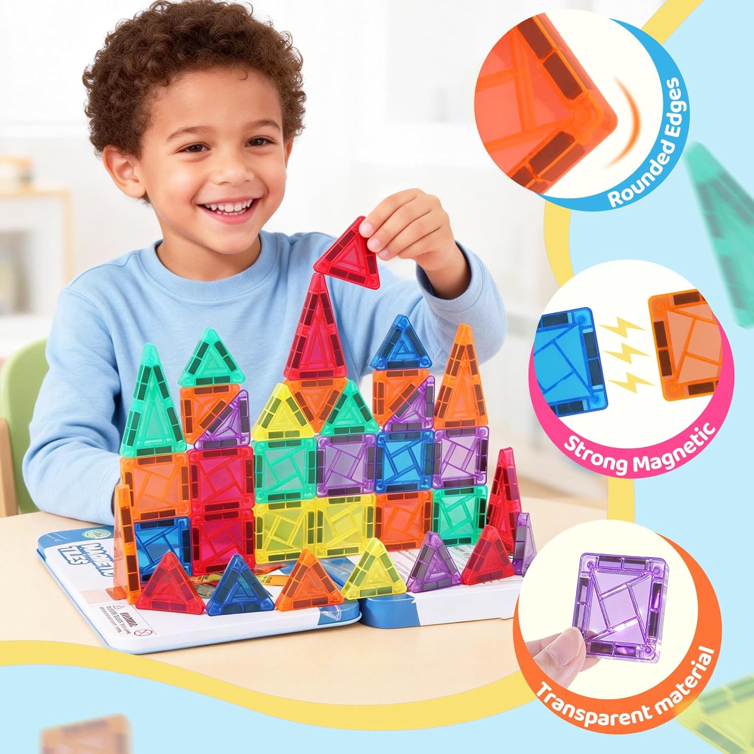 Mini Magnetic Tiles Travel Set with Case - Portable Magnetic Blocks Building for On-The-Go Play, Montessori STEAM Educational Sensory Toddler Toys for Boys Girls Ages 3+ - Image 4