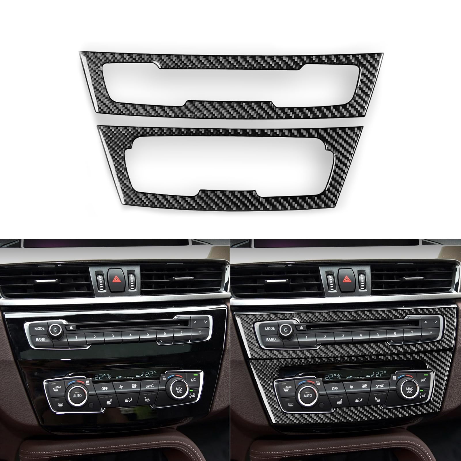 Real 3K Black Carbon Fiber Car Dash Central Air Conditioner Climate/CD Player Control Panel Set Sticker Auto Interior Accessories Compatible with BMW X1 F48 F49 2016-2022/X2 F39 2018-2022