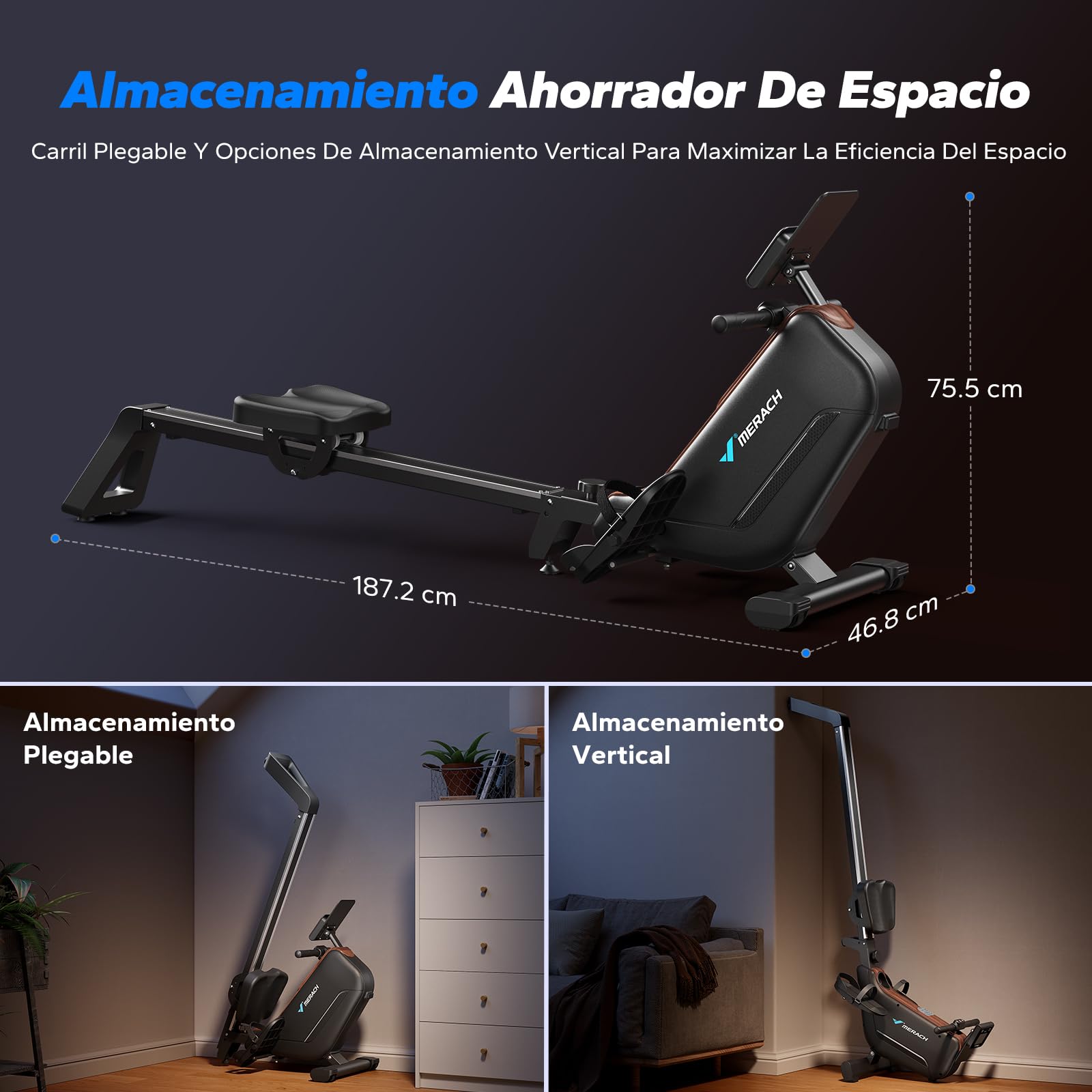 MERACH Máquina de Remo para Casa, Magnética Silenciosa con App Exclusiva, Rieles Guía Mejorados y Extendidos Que Brindan Mayor Libertad de Movimiento, la Mejor Opción para Fitness en Casa