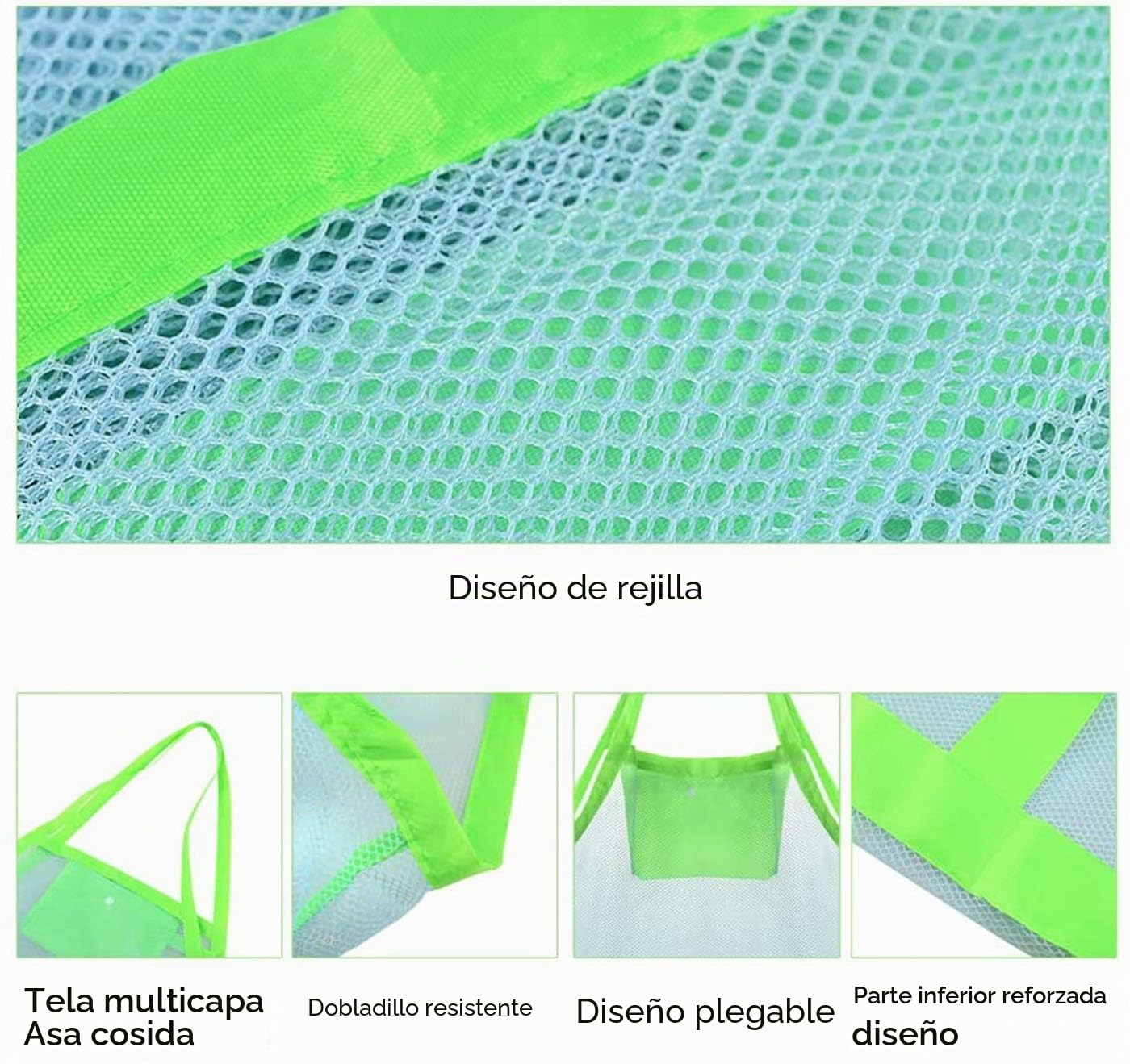 Annhao Bolsa Grande de Malla para Juguetes de Playa, Bolsa Plegable, Bolsa de Almacenamiento para Niños al Aire Libre Natación Piscina Viajes Toallas (Verde)