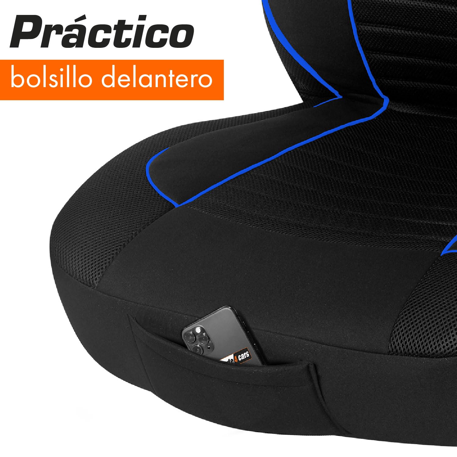 Upgrade4cars Fundas Asientos Coche con Reposacabezas Incorporado Universales Negro Azul | Cubre Universal | Protector de Asiento Delantero para Delantero y Trasero