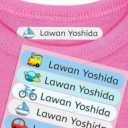 50 etiquetas adhesivas personalizadas para ropa infantil, adhesivos para planchar, resistentes a la lavadora y secadora, tamaño 2.4 x 0.4 in.