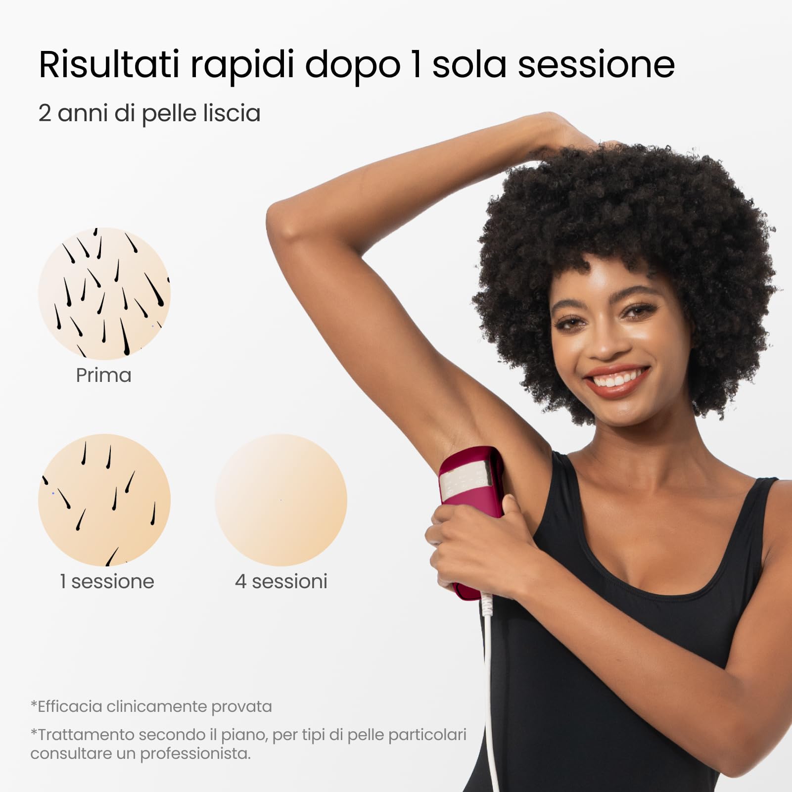 27J 100W Epilatore Luce Pulsata a quattro impulso, doppia luce, zaffiro 2°C Depilazione Indolore, 16,6 cm² di comfort, modalità PHR & 4X efficace e AI APP per peli resistenti, veloce e sicuro