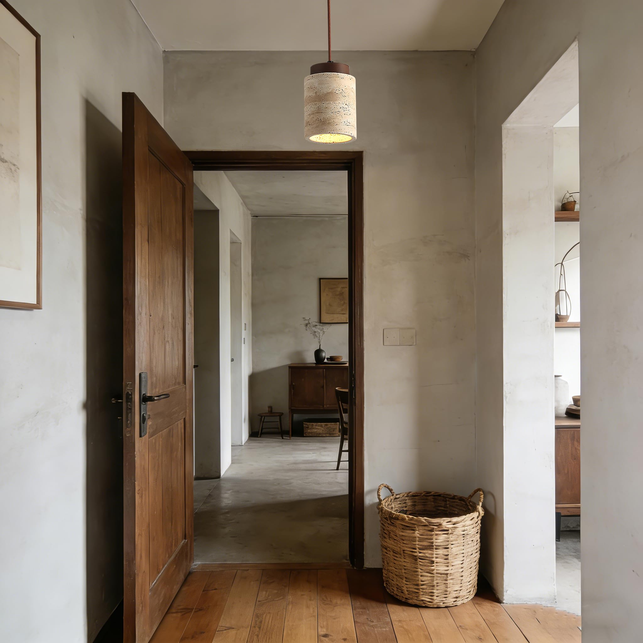 7W Natürliche Travertin Hängeleuchte Wabi Sabi Stil Deckenlampe Deko Hängelampe Höhenverstellbar Lampen Moderne Pendelleuchte Küchenlampe für Schlafzimmer Esszimmer Wohnzimmer Küche Diele