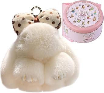 Bunny Keychain with Tin & Bag Cute Soft Plush Rabbit Keychain With Bow for Women Key Accessory Bag Charm