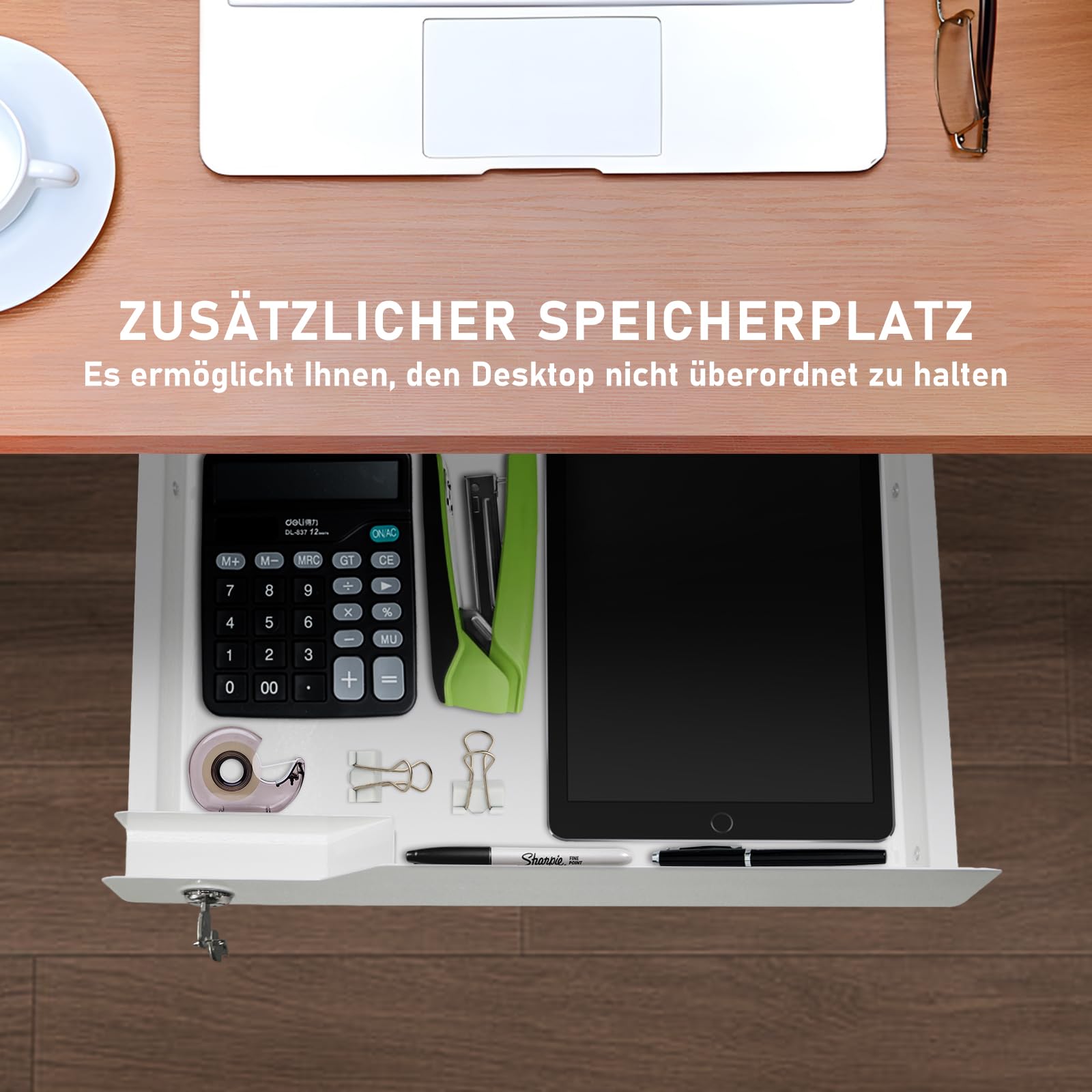 EasyVibe Sottomano cassetto sottostano sotto scrivania Scrivanie con serratura, bianco