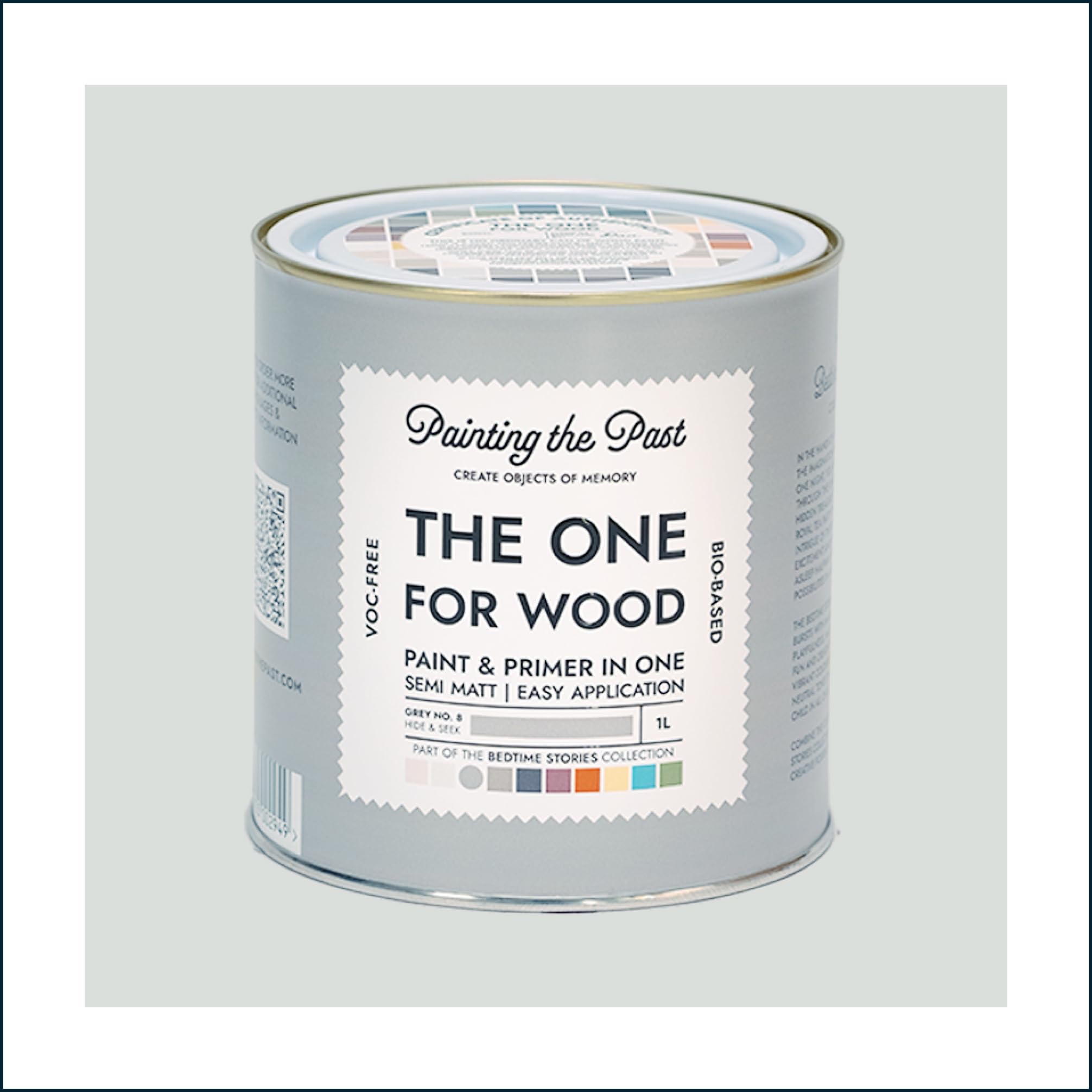 The One for Wood Paint & Primer 1L Grey No. 8 Hide & Seek | Semi Matt Finish, Bio-Based & VOC-Free Formula for Wooden Furniture & Surfaces | Durable & Easy Indoor Home Decorating