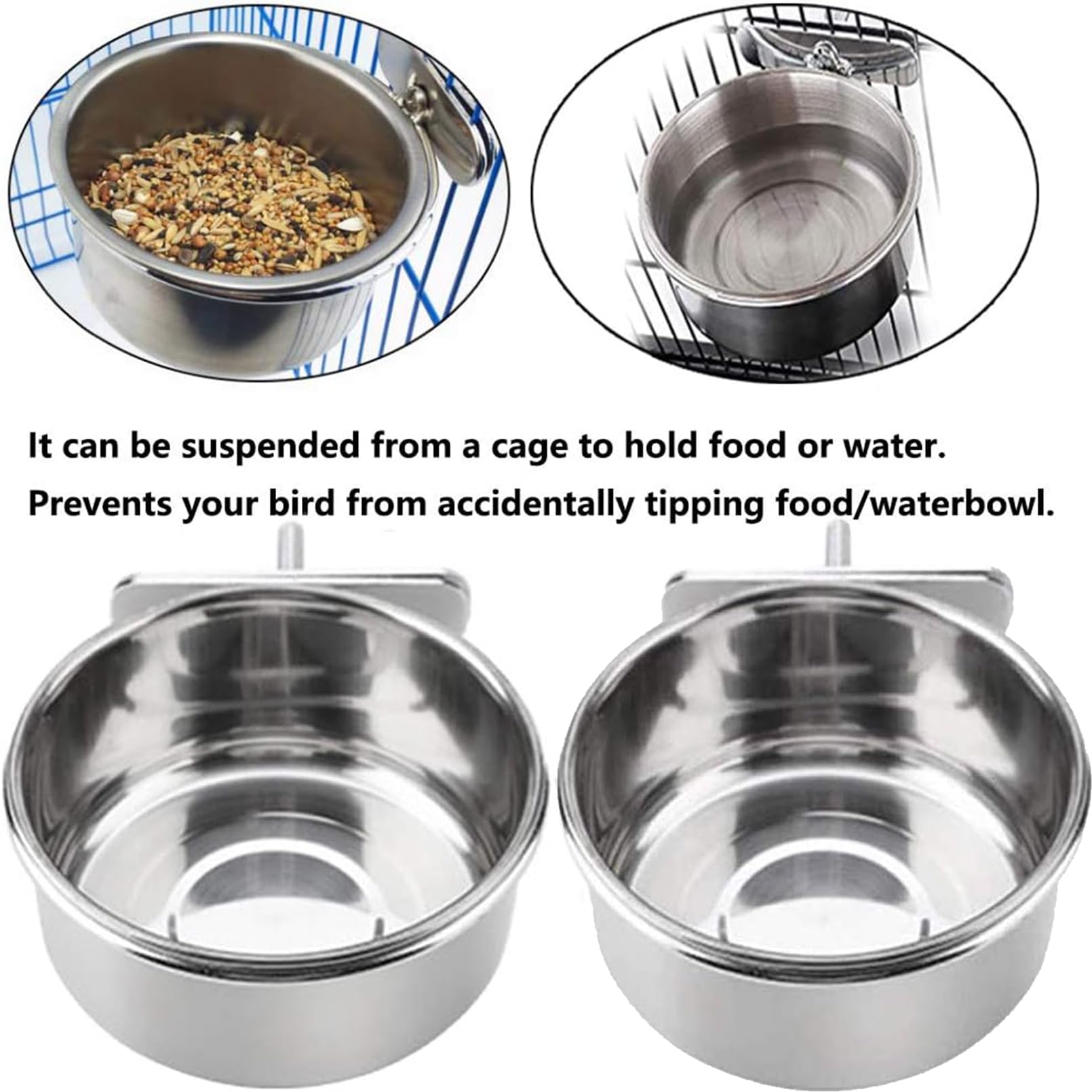 2 Edelstahl-Futterschalen Für Vögel - Praktische Käfigschalen Mit Klemmhalter Für Papageien, Hamster & Kleintiere
