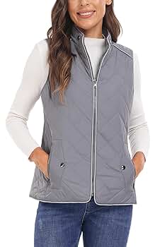 Dilgul Women's Quilted Vest Stand Collar Trendy Lightweight