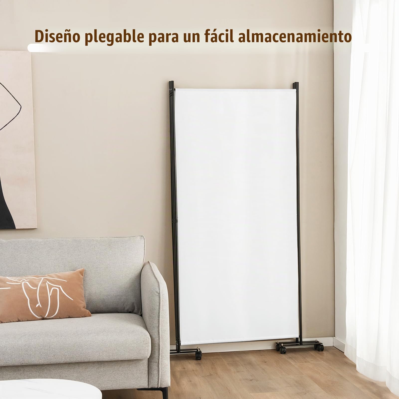 GIANTEX Biombo Plegable con Ruedas, Separador de Privacidad 3 Paneles, 262 x 180 cm, Divisor de Habitación Independiente con Patas Anchas, Pantalla de Tela para Protección Privada (Blanco)