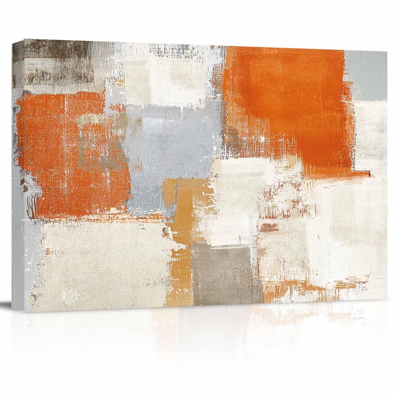 Orange Abstract Canvas Wall Art - Orange Gray Abstract Graffiti Art Color Block - Modern Wall Decor Gallery Canvas Wraps Giclee Print Stretched and Framed Ready to Hang - 12" x 16"