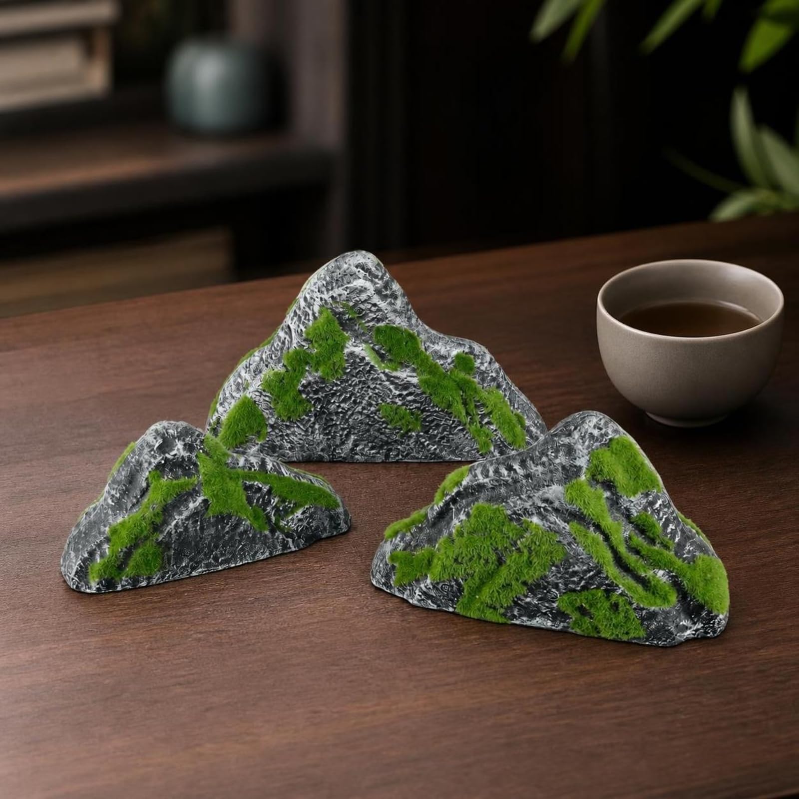Colcolo 3 Pezzi Pie Finte con Muschio Forma Montuosa Irregolare, Mini Rocce Paesaggistiche con Muschio Finto, Floccato, per Terrario, Giardino Fatato, Acquario