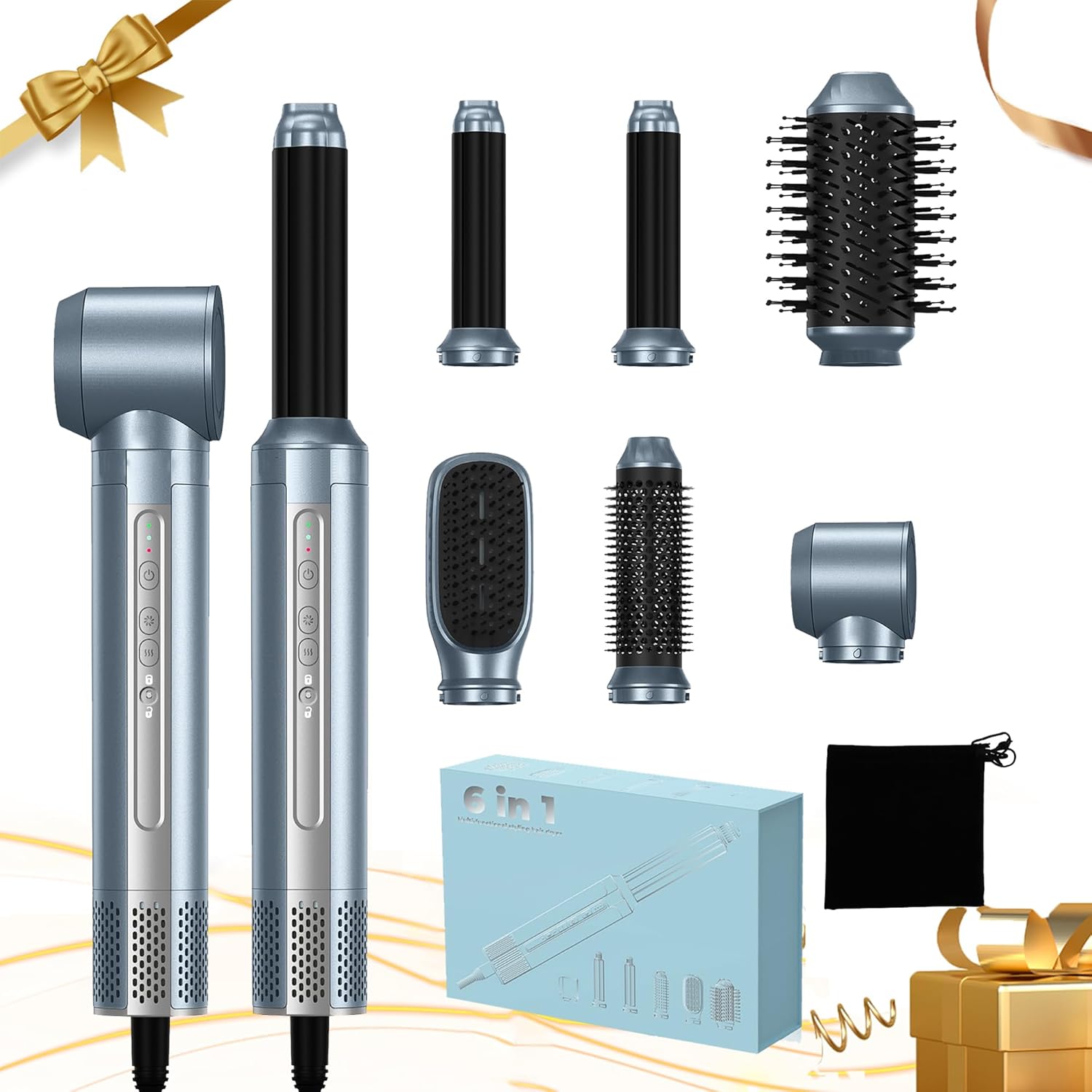 Hair Dryer Brush, Blow Dryer Brush with attachments 110000 RPM Curly Twist 6 in 1 Multistyler, Professional Ionic Hair Styling Tool, Left&Right Auto Air Curler, Volumizer with its Compact Size Whether