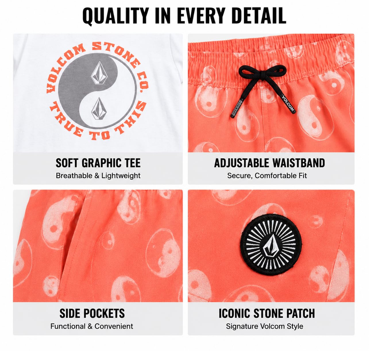 Volcom Ensemble de bain 2 pièces pour bébé garçon – Maillot de bain à manches courtes avec t-shirt graphique et short de bain – Maillot de bain pour petit garçon