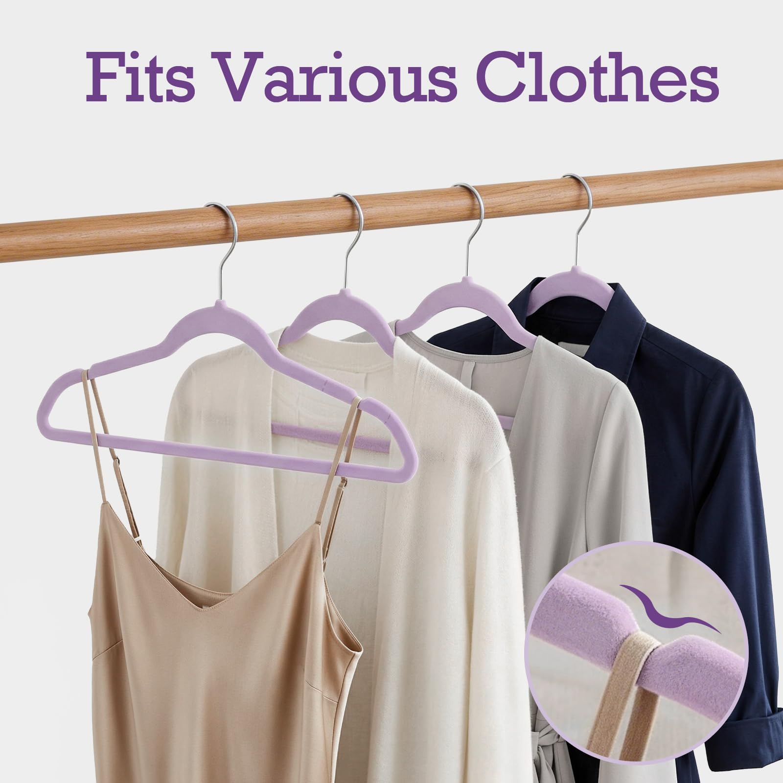 HOUSE DAY Perchas de terciopelo, paquete de 60 unidades, perchas de fieltro antideslizantes de terciopelo, para ahorrar espacio, perchas resistentes para adultos, para abrigo, traje