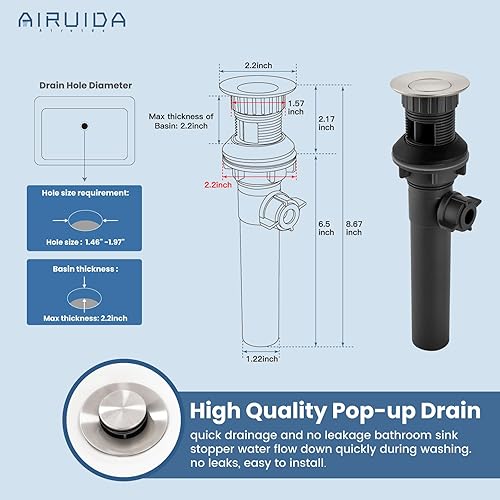 Miniatura 5 de Airuida Grifo de baño de níquel cepillado de 4 pulgadas, juego central de lavabo para caravana, grifo de lavabo de baño con varilla de elevación,